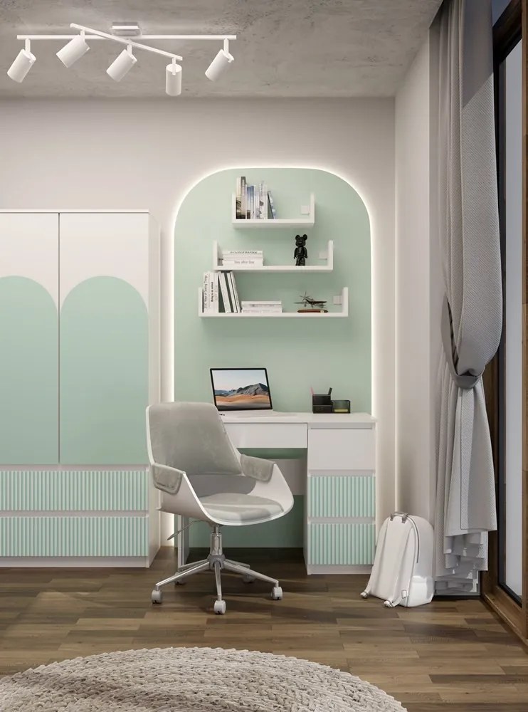 Detský písací stôl MALWA ARTESO bielo-zelený pravý