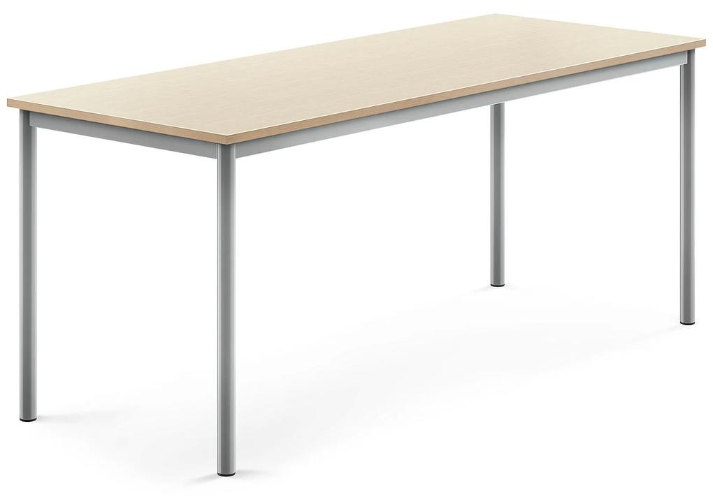 Stôl SONITUS, 1800x700x720 mm, HPL - breza, strieborná