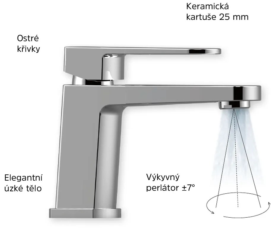 Mereo Mereo, Umývadlová stojanková batéria, Mada, bez výpuste, chróm, s vyššou pákou, MER-CBQ10103M