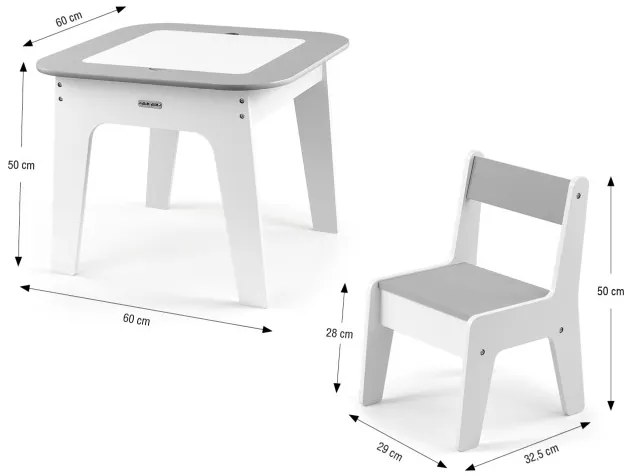 Detský stôl Olaf sivý s dvoma stoličkami