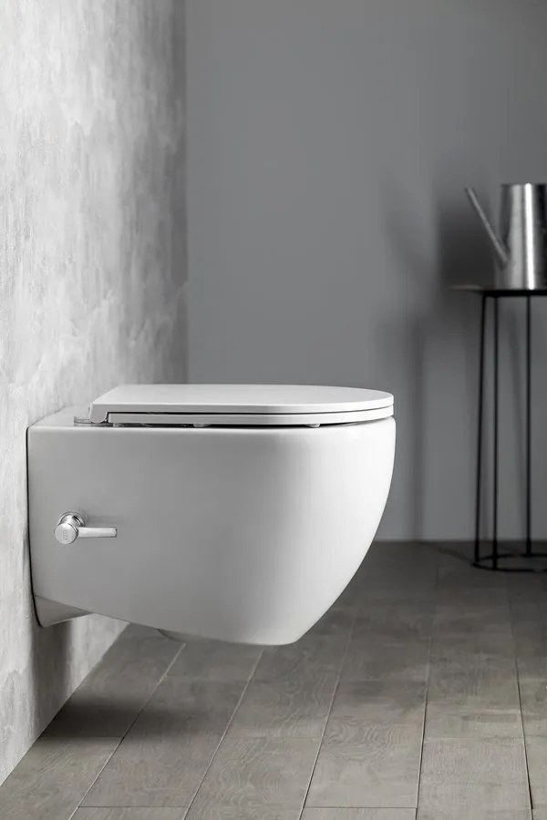 Isvea Isvea, INFINITY CLEANWASH závesná WC misa, integrovaná batéria a bidetová spŕška, Rimless, 36,5x53cm, biela, 10NFS9217I