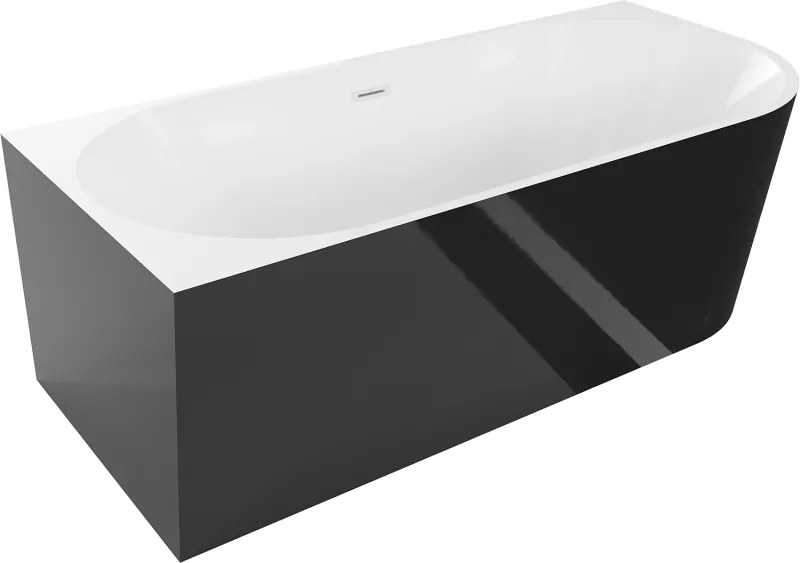 Mexen Mia, voľne stojaca rohová vaňa ľavá 160 x 80 cm, biela/čierna, biely prepad, 52691608075L-20