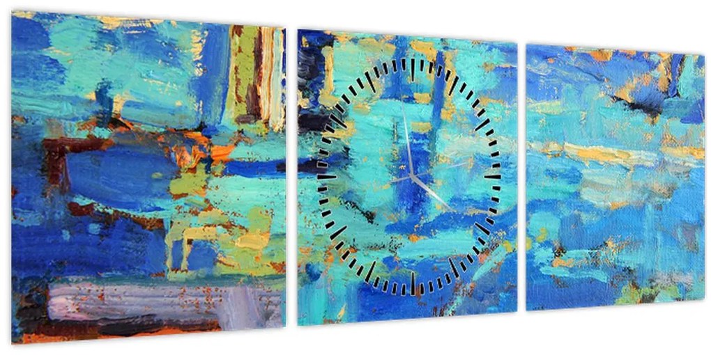 Obraz - Abstraktné olejomaľba (s hodinami) (90x30 cm)
