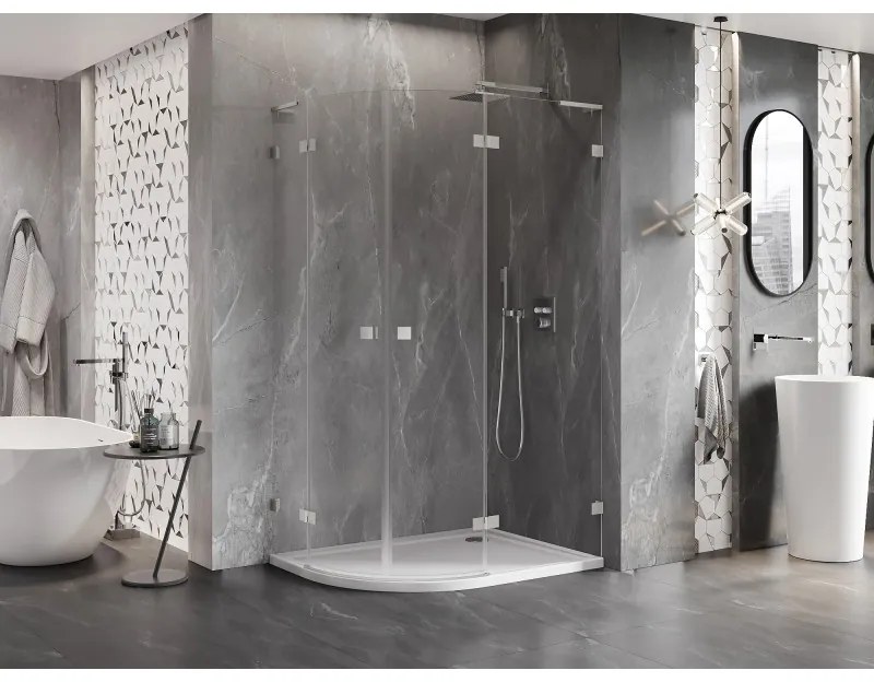 Mexen Lunar, L pravý polkruhový sprchový kút 90 x 70 cm, 8mm číre sklo, oceľový profil, 833L-090P-070L-97-00