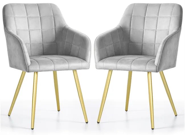 Sada dvoch jedálenských stoličiek LUXANO zamatové, sivé / zlaté nohy (2 ks)