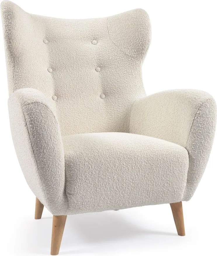 Biele kreslo z textílie buklé Patio – Kave Home