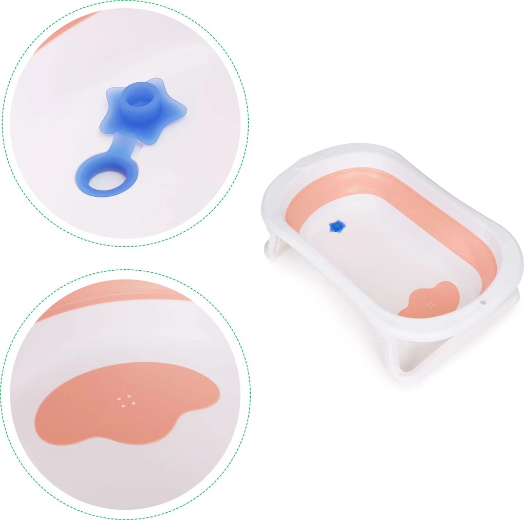 Skladacia detská vaňa ECOTOYS 0–12 m., cestovná, s odtokom a indikátorom teploty, ružová