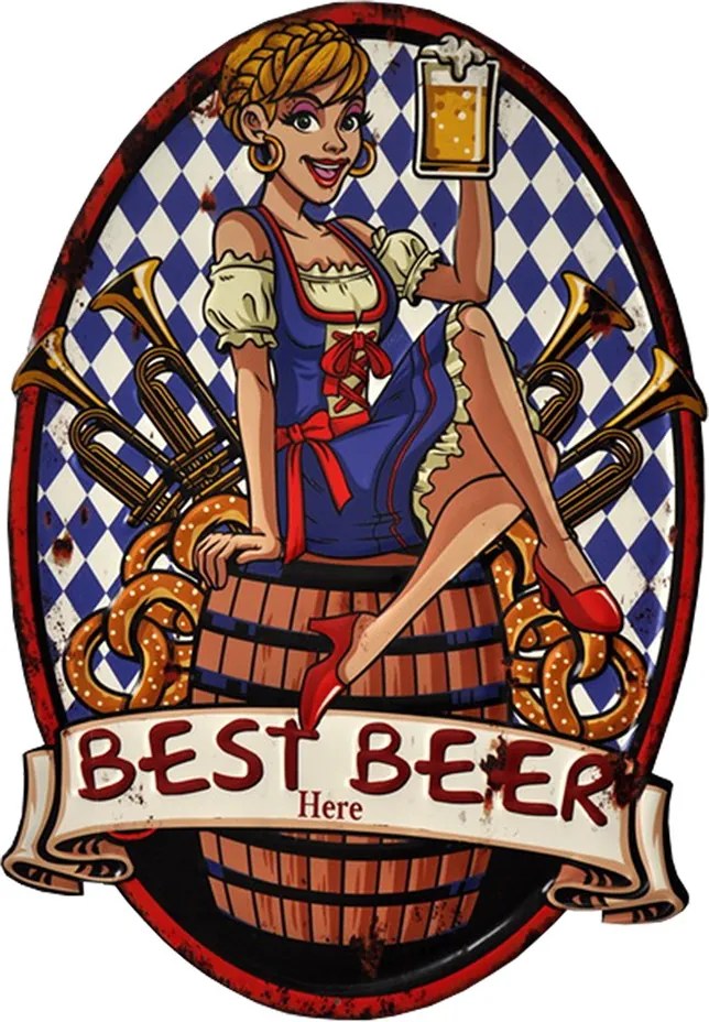 Nástenná kovová ceduľa Here Best Beer - 45*1*65 cm