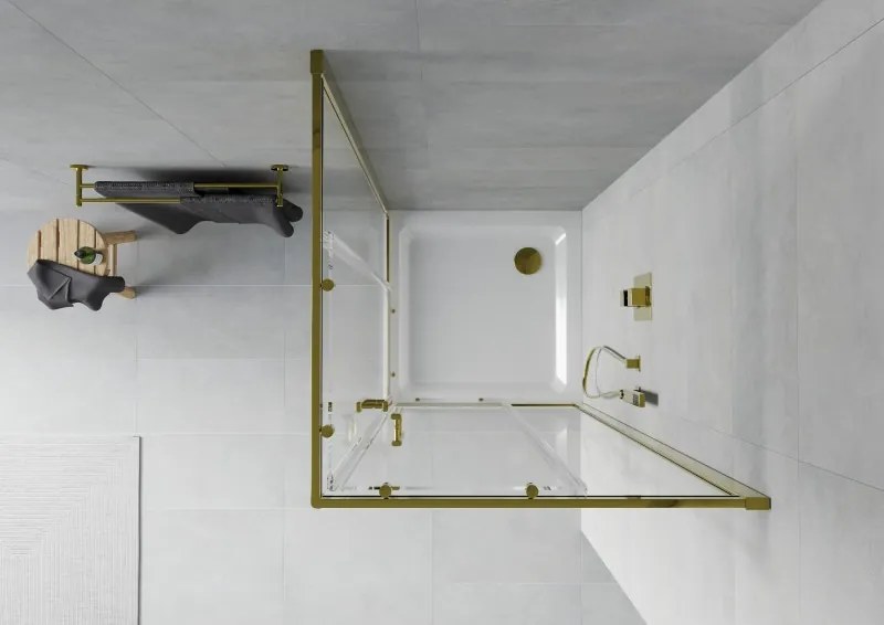 Mexen Rio štvorcový sprchový kút 90 x 90 cm, priehľadný, zlatý + sprchová vanička Flat, biela - 860-090-090-50-00-4010G