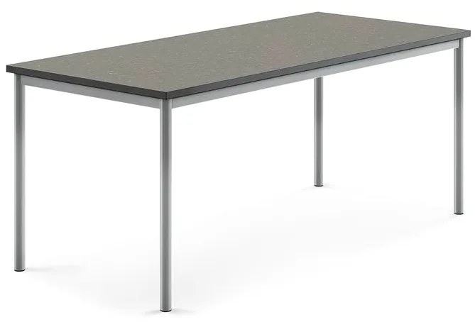 Stôl SONITUS, 1800x800x720 mm, linoleum - tmavošedá, strieborná