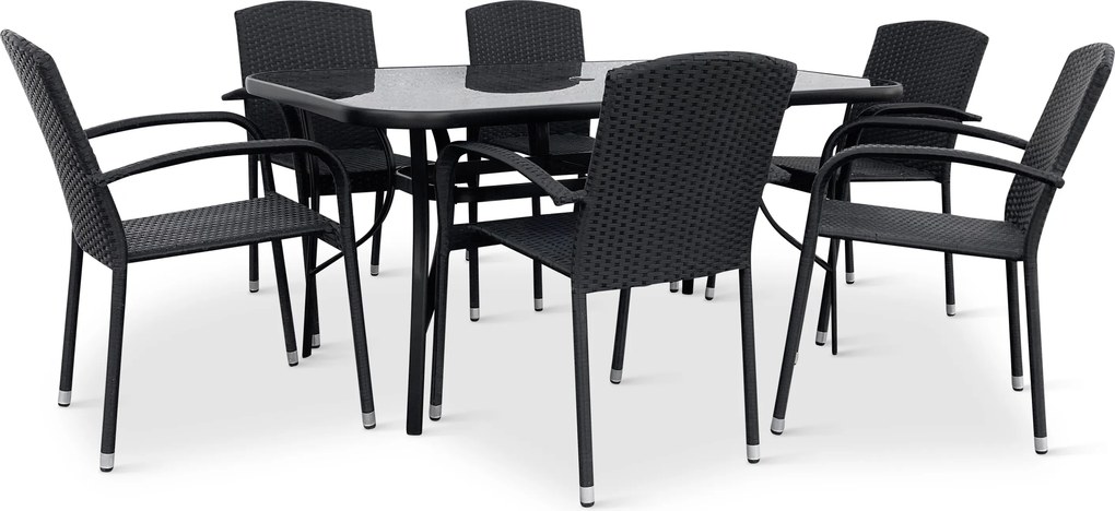 Noela Záhradný jedálenský set Klaudia čierny + 6x ratanová stolička Roma