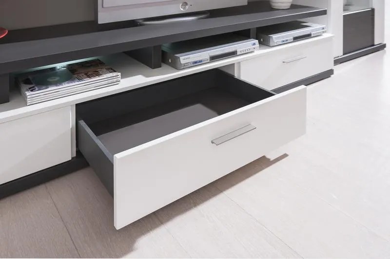 Obývacia stena Caracas kombi 333, grafit/biely lesk, s osvetlením