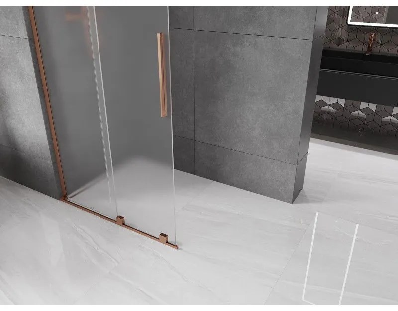 Mexen Velar L, posuvná sprchová zástena Walk-in 100 x 200 cm, 8mm sklo námraza, ružové zlato, 871-100-003-33-60