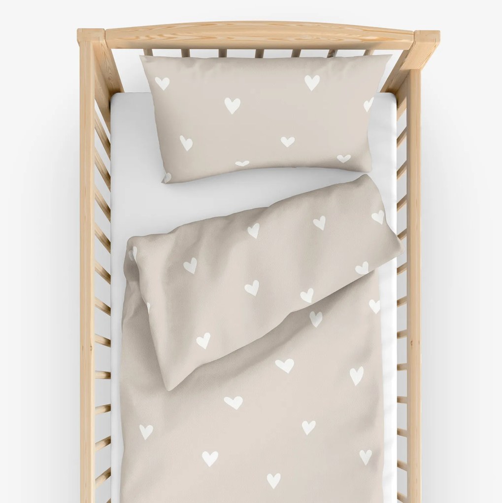 Goldea detské bavlnené obliečky do postieľky - srdiečka na latte 100 x 135 a 40 x 60 cm