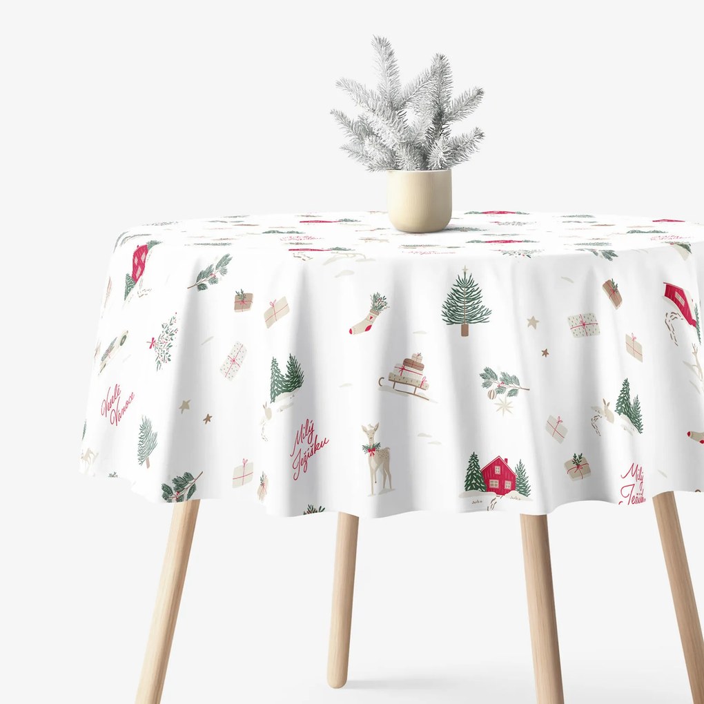 Goldea vianočný okrúhly obrus z pevnej bavlny - české vianoce Ø 100 cm