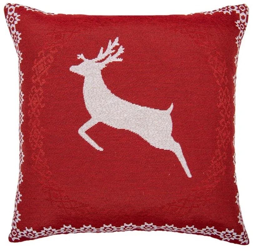 Červená obliečka na vankúš s jeleňom Christmas Rustic - 44*44 cm