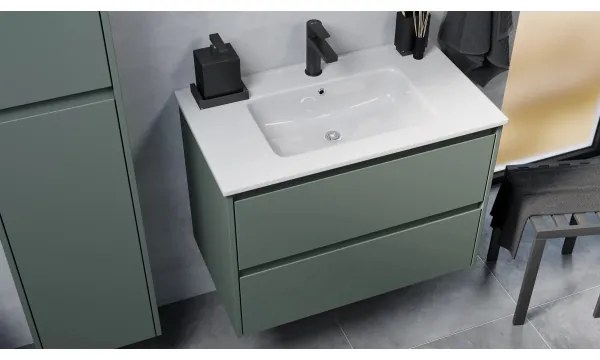 Kúpeľňová skrinka s umývadlom MOLDE 80 cm zelená
