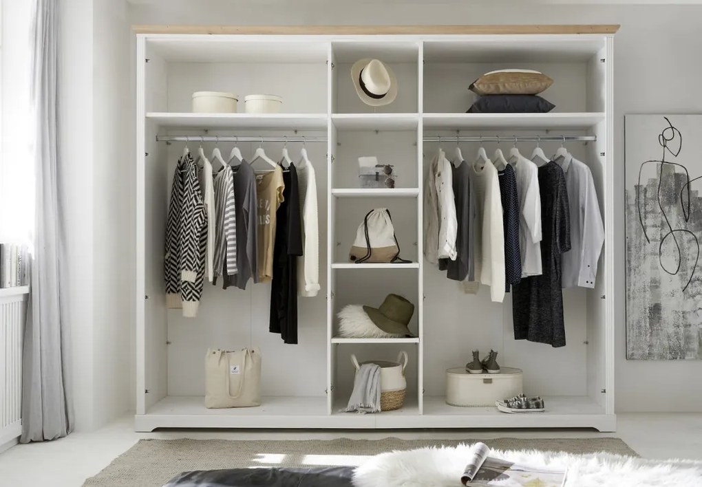 Šatníková skriňa Jasmin, 264 cm, borovica, dub anderson