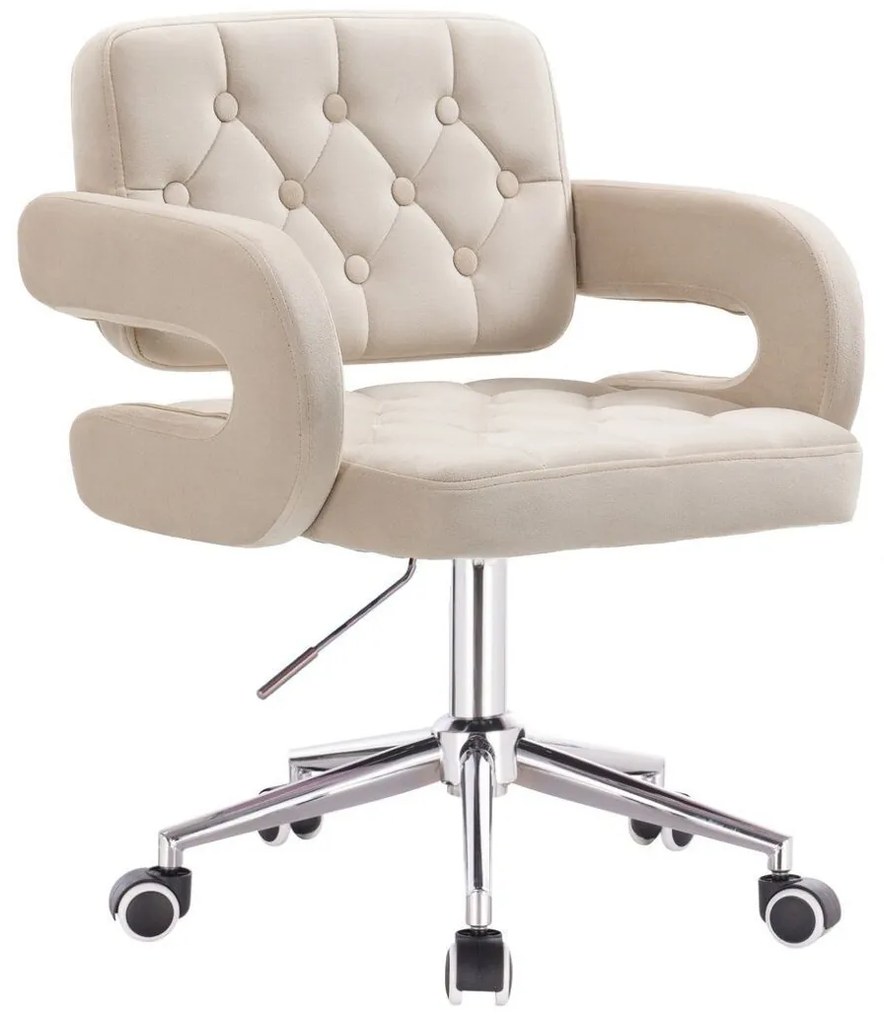 LuxuryForm DESIGN Stolička ADRIA VELUR na striebornej podstave s kolieskami - krémová