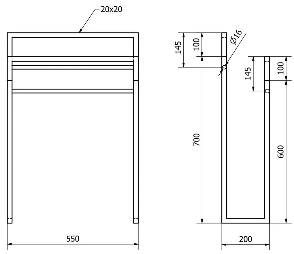 SAPHO Ska308 Ska stojan na uteráky 55 x 80 x 20 cm, čierna mat/dub