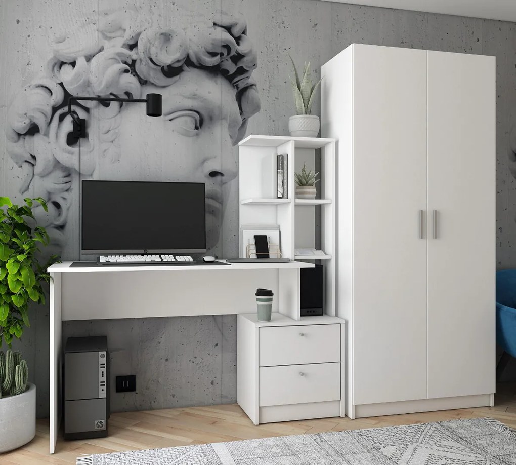 Písací stôl s regálom Talent T7 P - biela