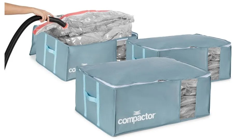 Vákuové plastové úložné boxy na oblečenie v súprave 3 ks 65x45x27 cm Blue Edition – Compactor
