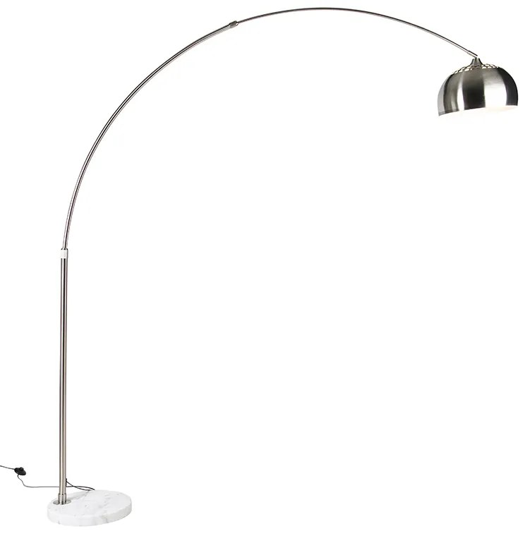 Oceľová oblúková stojaca lampa s bielym mramorovým podstavcom s oceľovým tienidlom - Arc XXL