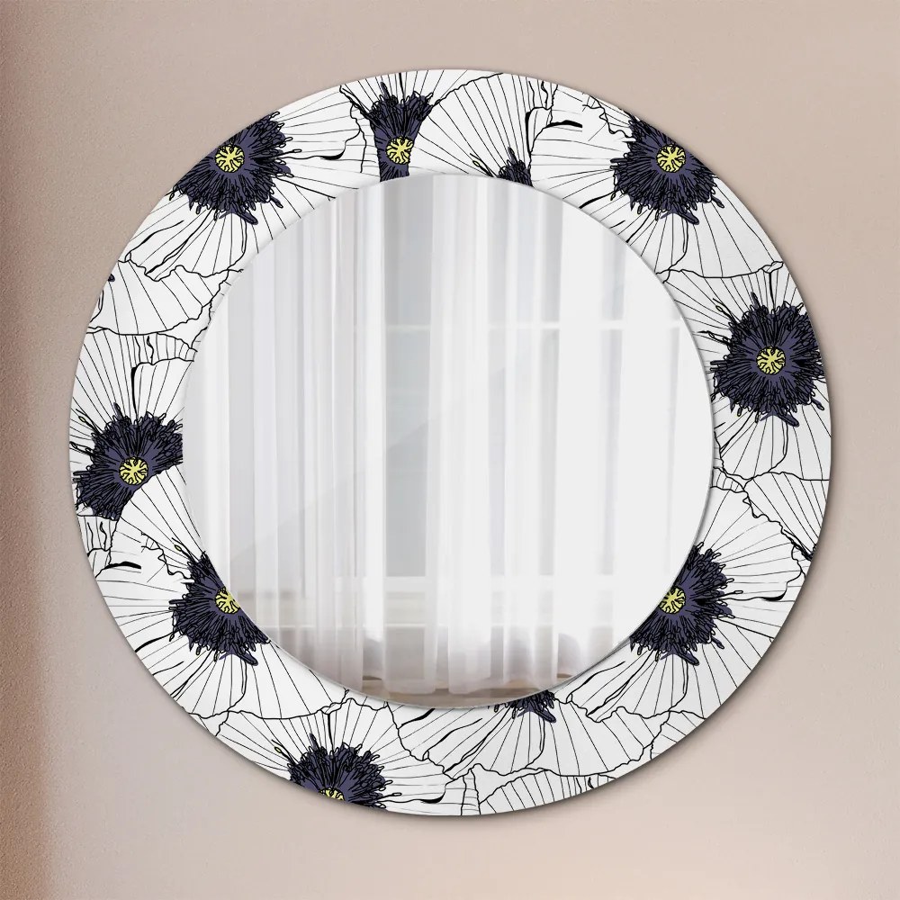 Okrúhle zrkadlo s potlačou Zloženie lineárnych kvetov fi 50 cm