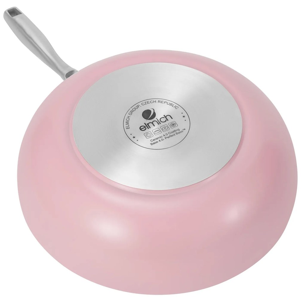 Elmich Nepriľnavá keramická Wok panvica Vital Ø 26 cm - ružová