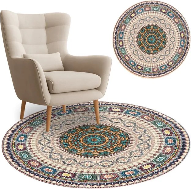Protišmykový koberec NOVO béžový / modrý kruh