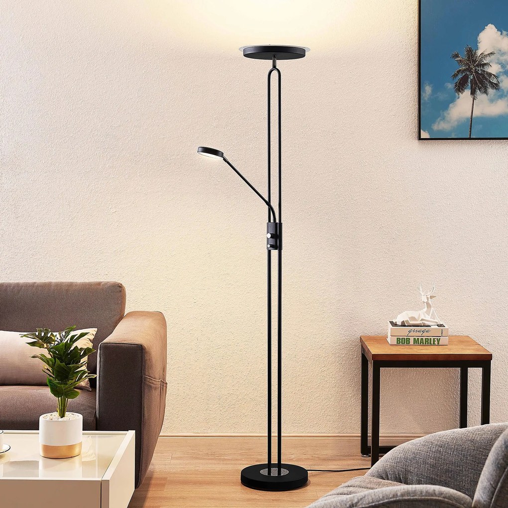 Lindby Twina LED stojaca lampa, čierna