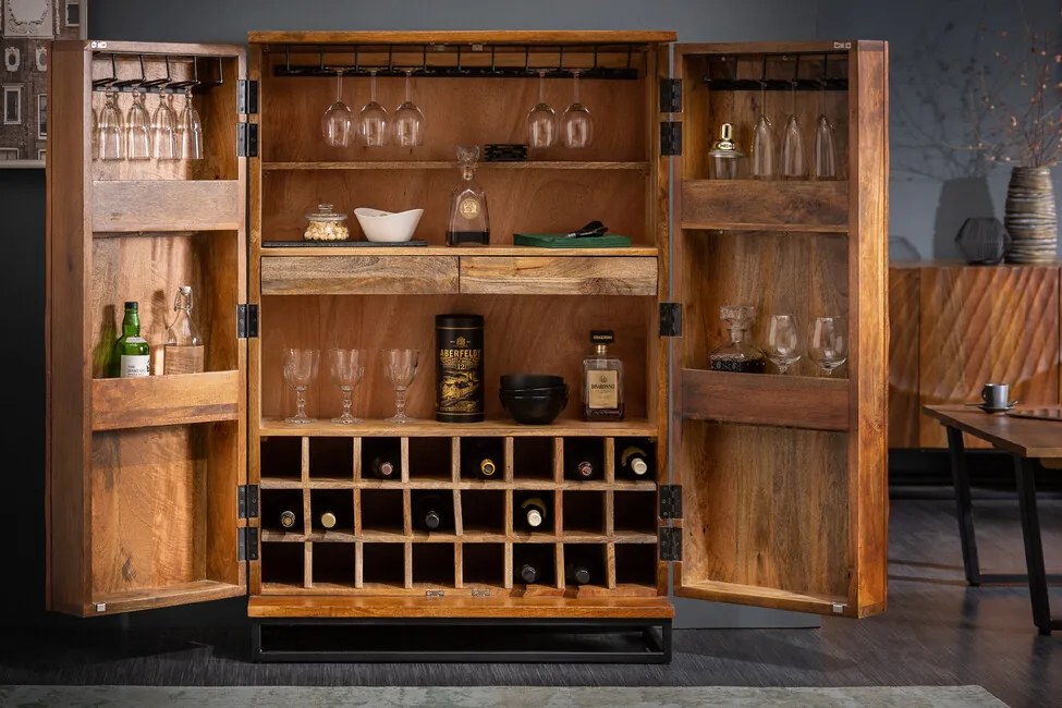 Dizajnová barová skrinka z masívu Scorpion Mango 141cm