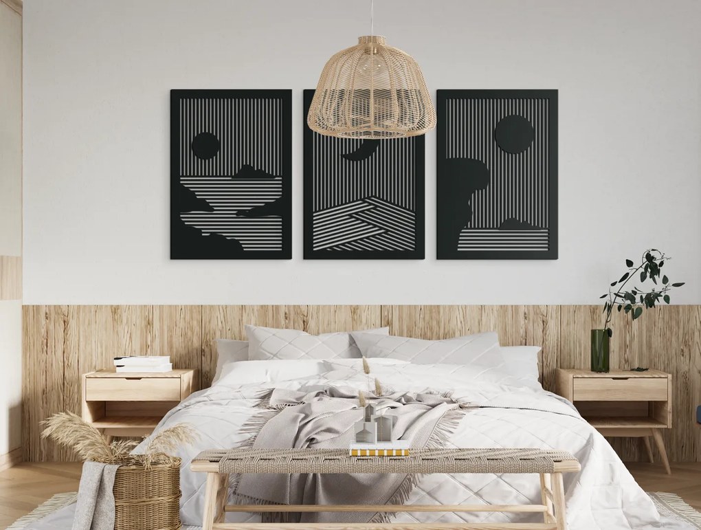 drevko Drevený viacdielny obraz Slnko a Mesiac Rozmer obrazu: 28,5 x 65 cm, Farba dekorácie: Čierna