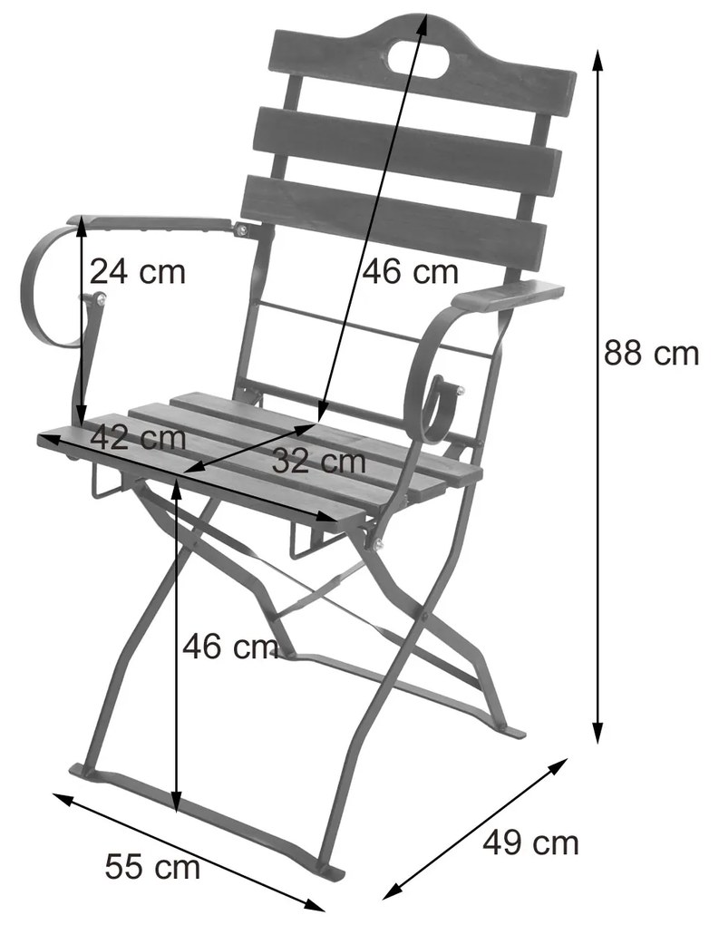 Záhradná súprava 4 skladacích stoličiek a stola HWC-J40, drevo / kov - hnedá