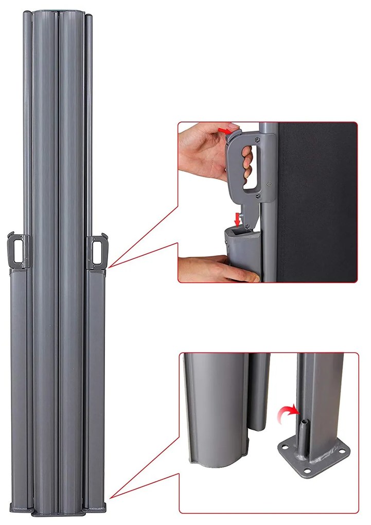 Obojstranná bočná markíza 160x600 cm dymovo sivá