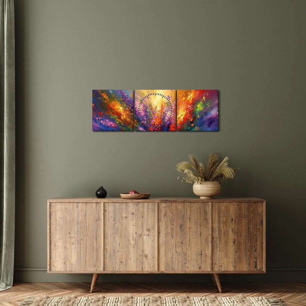 Obraz - Abstrakcia kvetov (s hodinami) (90x30 cm)