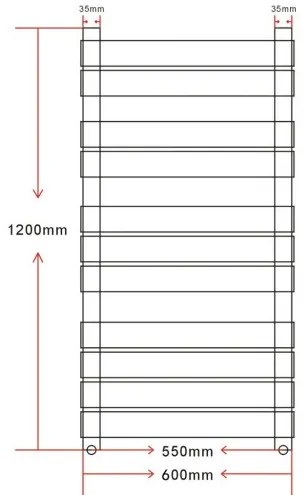 Rebríkový radiátor na centrálne vykurovanie, rovný, 600 x 1200 mm-