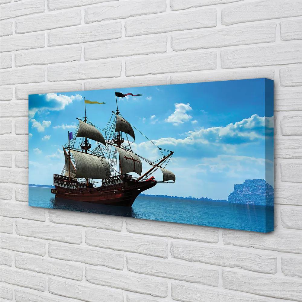 Obraz canvas Loď oblohy zatiahnuté morská 140x70 cm