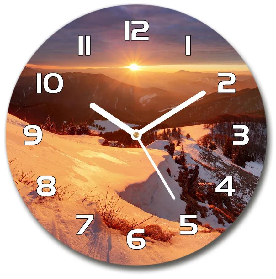 Sklenené nástenné hodiny okrúhle Zima v horách pl_zso_30_f_80261323