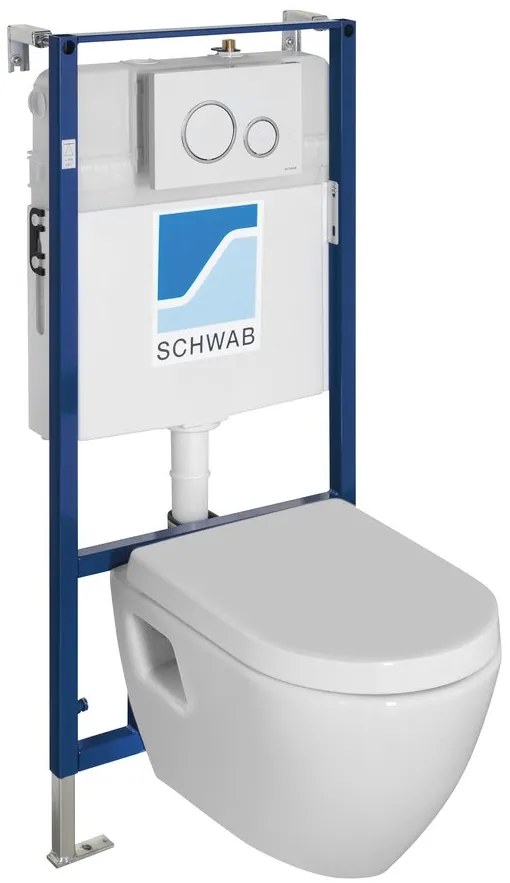 Sapho Sapho, závesné WC NERA s podomietkovou nádržkou a tlačidlom Schwab, biela, NS952-SET5
