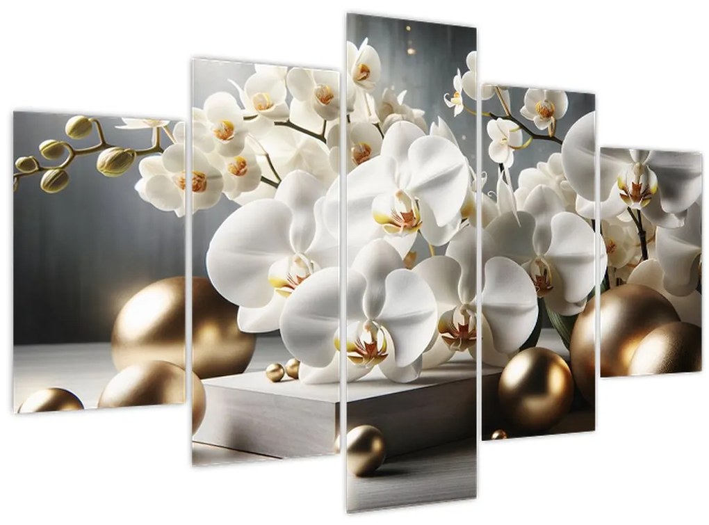 Obraz - Orchidea a zlaté gule (150x105 cm)