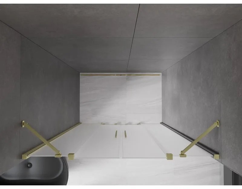 Mexen Velar Duo, posuvné sprchové dvere do otvoru 150 cm, 8mm sklo námraza, zlatá matná, 871-150-000-32-55