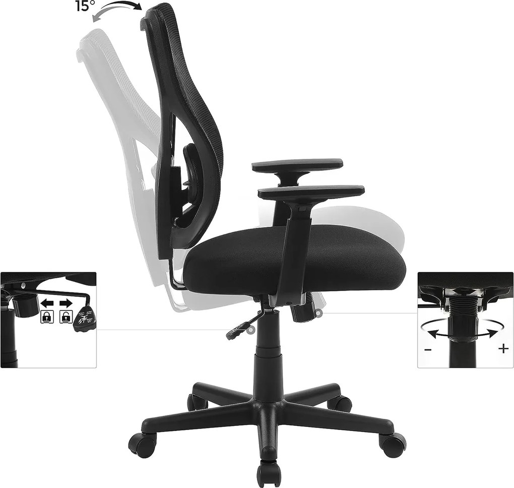 Ergonomická kancelárska stolička, otočná stolička, čierna