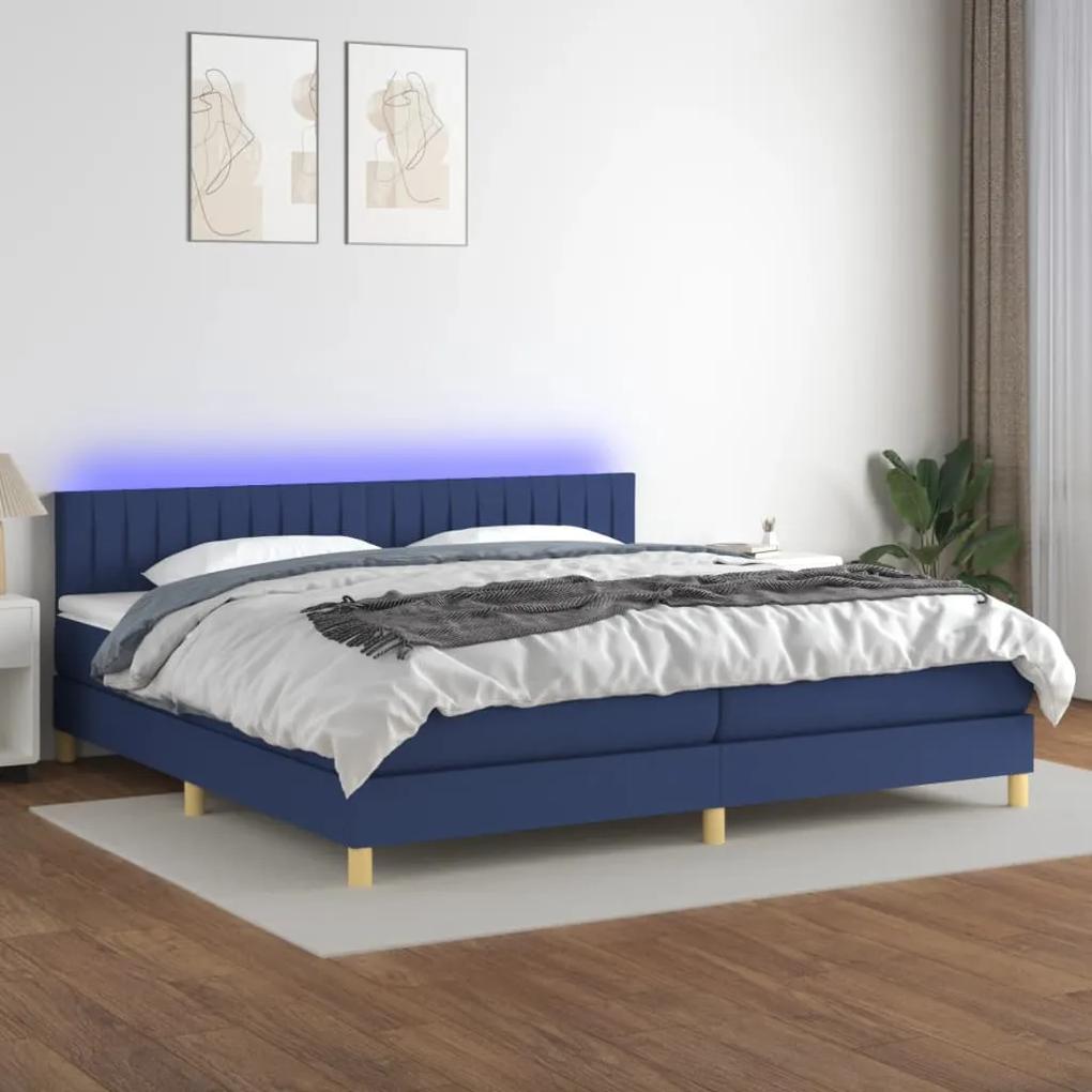 Posteľ boxsping s matracom a LED modrá 200x200 cm látka 3133907