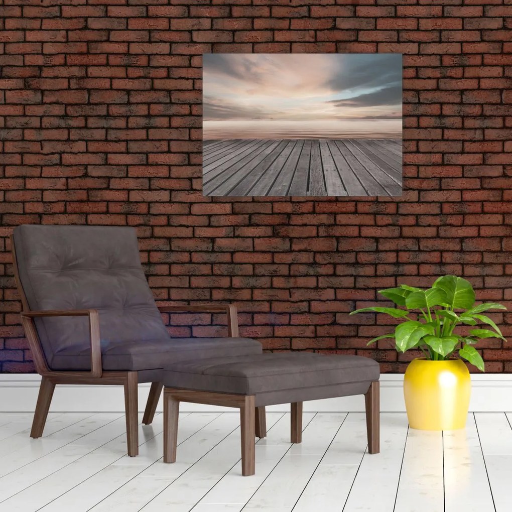 Sklenený obraz - Mólo pri západe slnka (70x50 cm)