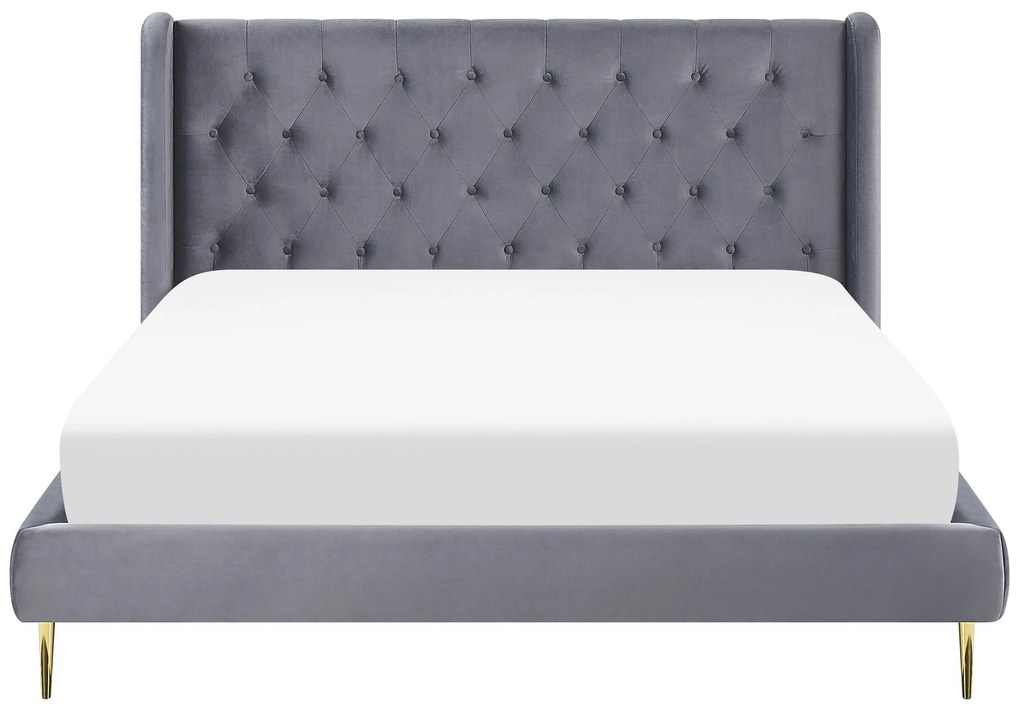 Zamatová posteľ 160 x 200 cm sivá FORBACH Beliani