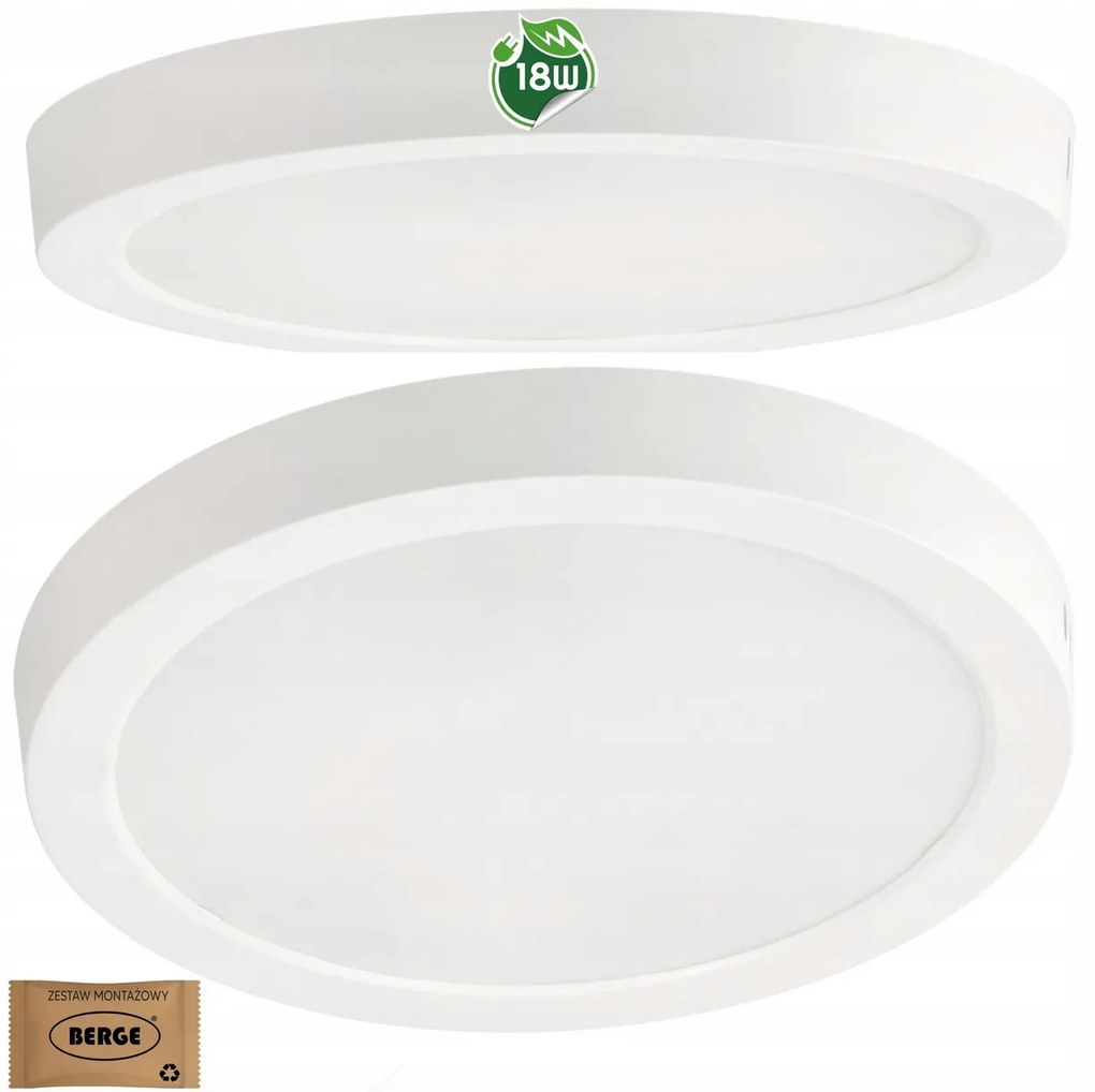 BERGE Prisadené LED stropné svietidlo 18W - 1980lm - 4000k - biely kruh