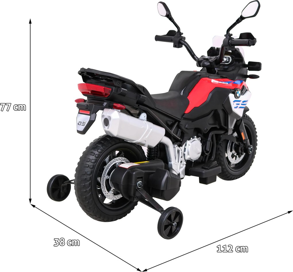 Ramiz BMW F850 GS Detský motocykel na batérie červený + asistenčné kolesá + LED audio + pomalý štart + EVA