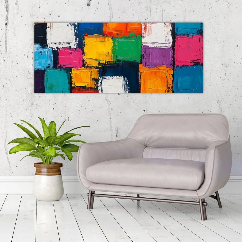 Obraz - Maľba farebných štvorcov (120x50 cm)