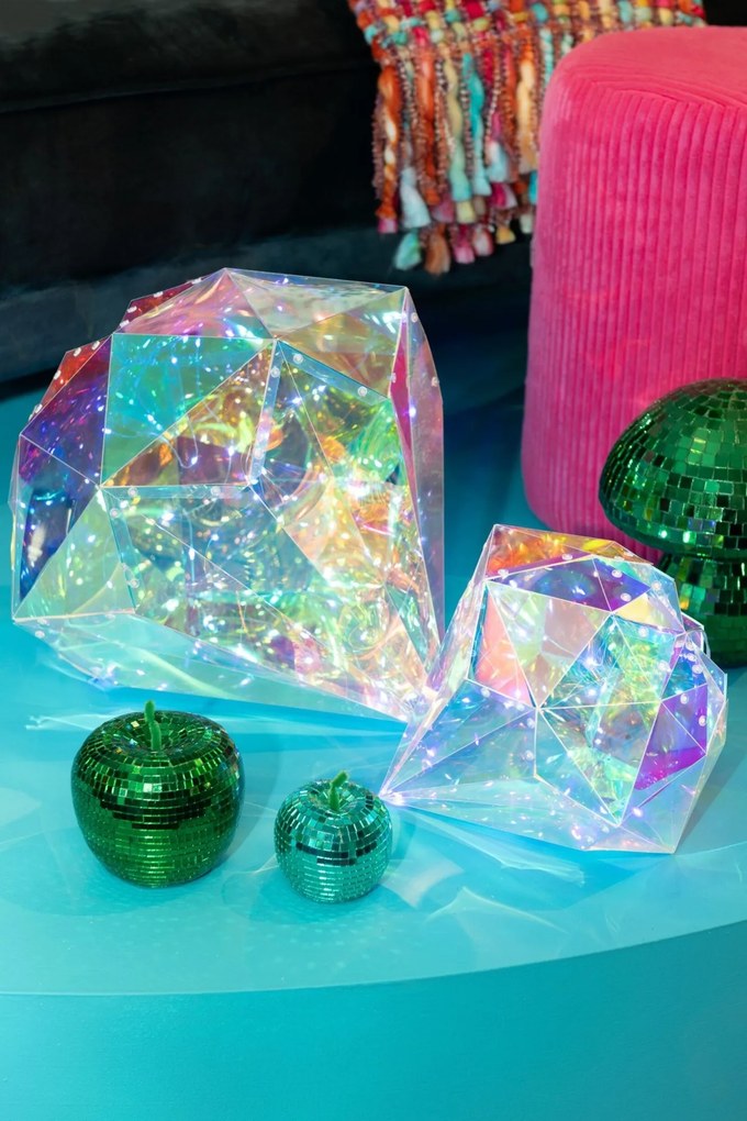 Kúzelná LED dekorácia v tvare diamantu Dúhová strieborná J-line – 25*25*30 cm
